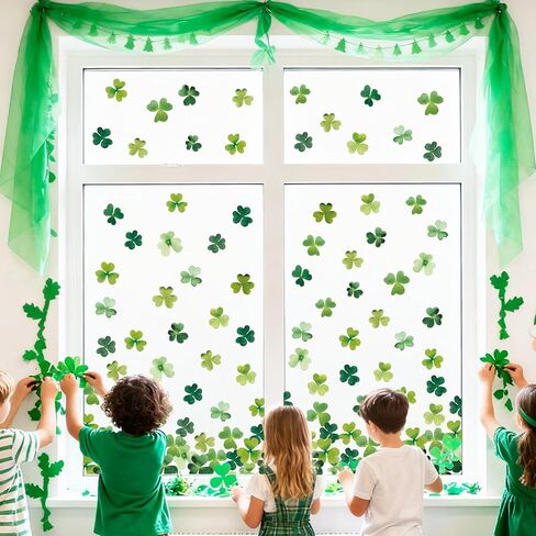 AnyDesign 4 Sheets St. Patrick's Day Window Cling Sticker Green Shamrock Clover Reusable Window Decals for Irish Holiday Party Supplies Home Glass Decor in Saudi Arabia