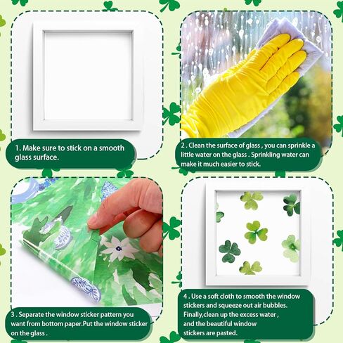 AnyDesign 4 Sheets St. Patrick's Day Window Cling Sticker Green Shamrock Clover Reusable Window Decals for Irish Holiday Party Supplies Home Glass Decor in Saudi Arabia
