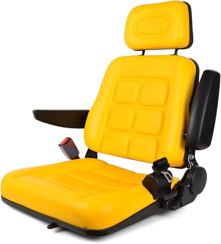 Universal Forklift Seat, PVC Tractor Seat with 35°-180° Adjustable Backrest, Yellow Forklift Seats with Self-rebounding Safety Belt, Lawn Mower Seat with Headrest Armrest for Excavator Dozer in Kuwait