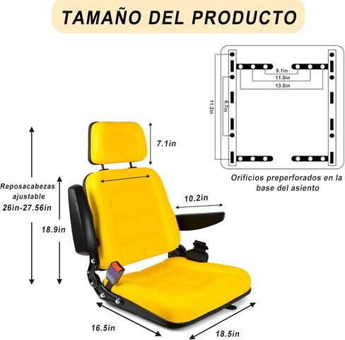 Universal Forklift Seat, PVC Tractor Seat with 35°-180° Adjustable Backrest, Yellow Forklift Seats with Self-rebounding Safety Belt, Lawn Mower Seat with Headrest Armrest for Excavator Dozer in Kuwait
