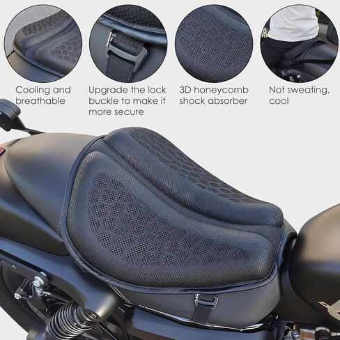 وسادة مقعد جل للدراجات النارية - وسادة تخفيف الضغط الناعمة القابلة للطي مع تصميم مريح للبتلات وهيكل مسامي ثلاثي الأبعاد على شكل قرص العسل، رائع ومريح للرحلات الطويلة (أسود) in Kuwait