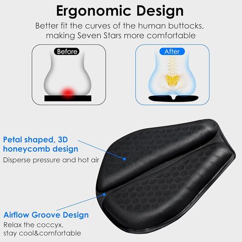 وسادة مقعد جل للدراجات النارية - وسادة تخفيف الضغط الناعمة القابلة للطي مع تصميم مريح للبتلات وهيكل مسامي ثلاثي الأبعاد على شكل قرص العسل، رائع ومريح للرحلات الطويلة (أسود) in Kuwait