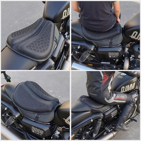 وسادة مقعد جل للدراجات النارية - وسادة تخفيف الضغط الناعمة القابلة للطي مع تصميم مريح للبتلات وهيكل مسامي ثلاثي الأبعاد على شكل قرص العسل، رائع ومريح للرحلات الطويلة (أسود) in Kuwait