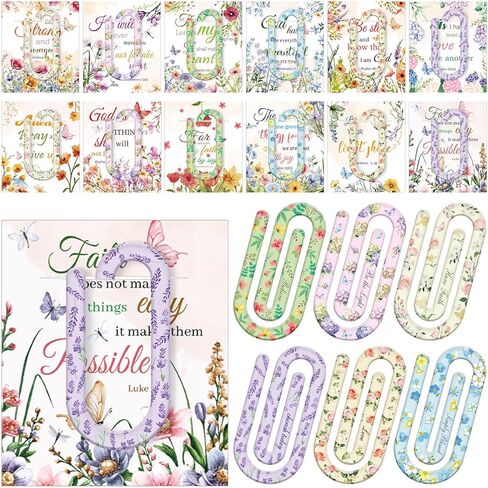 24 Pack Christian Floral Party Favors Religious Jumbo Acrylic Paper Clips Christian Cards with Organza Bags 4 Inch Paperclip Bookmark Gift Set Religious Bag Filler Accessories in Saudi Arabia