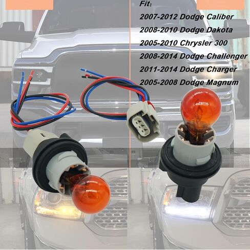 2 Sets Turn Signal Light Socket Holder W/Wiring Harness Lamp Bulb for Dodge Ram1500 2500 3500 2009-2012 Caliber Challenger Dakota Magnum Chrysler 300 Replaced OE 68083021AA in Saudi Arabia