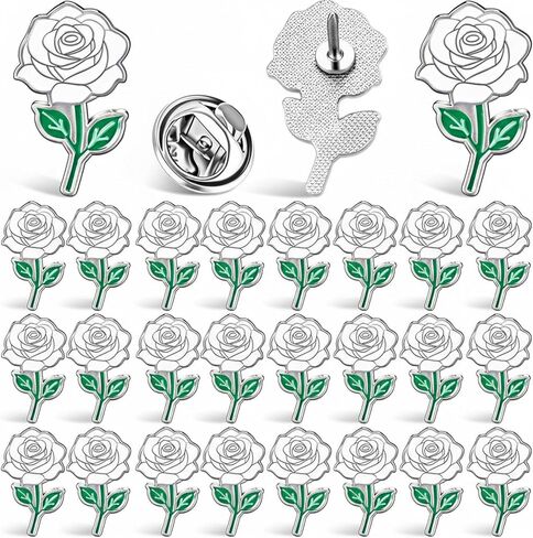 Tondiamo 25 Pcs Rose Enamel Pins Bulk White Flower Lapel Brooch for Valentine's Day Women Men Gifts Clothes Bags Hats in Saudi Arabia