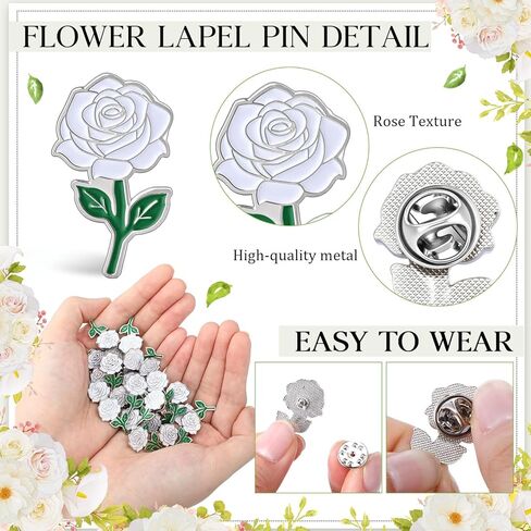 Tondiamo 25 Pcs Rose Enamel Pins Bulk White Flower Lapel Brooch for Valentine's Day Women Men Gifts Clothes Bags Hats in Saudi Arabia