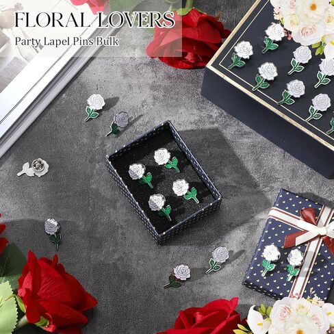 Tondiamo 25 Pcs Rose Enamel Pins Bulk White Flower Lapel Brooch for Valentine's Day Women Men Gifts Clothes Bags Hats in Saudi Arabia
