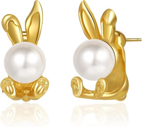 Easter Rabbit Earrings for Women Cute Easter Bunny Pearl Stud Earrings Festival Jewelry Gifts in Saudi Arabia