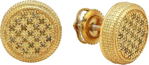 Dazzlingrock Collection 0.15 Ctw Natural Round Yellow Diamond 10.7mm Cluster Studs in Yellow Gold Plated Silver, Screw Back,Unisex Design Ladies,Mens Real Diamond Earrings in Saudi Arabia
