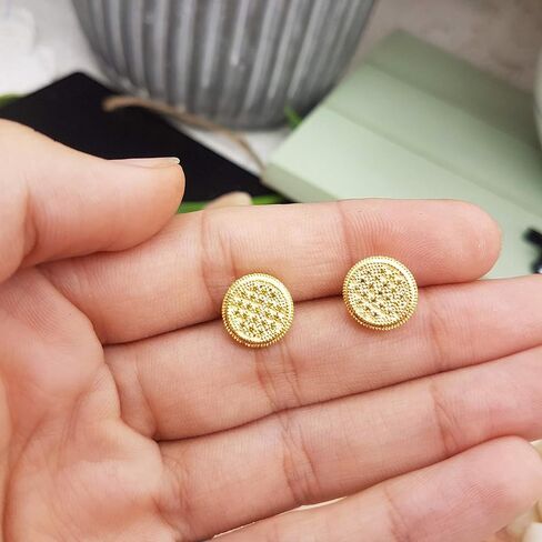 Dazzlingrock Collection 0.15 Ctw Natural Round Yellow Diamond 10.7mm Cluster Studs in Yellow Gold Plated Silver, Screw Back,Unisex Design Ladies,Mens Real Diamond Earrings in Saudi Arabia