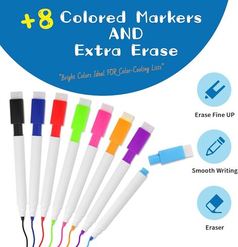 2PCS Magnetic Whiteboard for Fridge,Magnetic Dry Erase Board for Refrigerator with 8 Marker and 2 Eraser, Fridge Whiteboard Magnetic for Home Kitchen Memo Grocery List (12" X 9") in Saudi Arabia