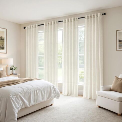 MIULEE Natural Linen Curtains 84 Inch Long 4 Panels Light Filtering Window Drapes with Rod Pocket Back Tab for Living Room Bedroom Farmhouse Decor Cream 42" W x 84" L Inches in Saudi Arabia