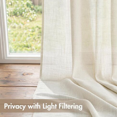 MIULEE Natural Linen Curtains 84 Inch Long 4 Panels Light Filtering Window Drapes with Rod Pocket Back Tab for Living Room Bedroom Farmhouse Decor Cream 42" W x 84" L Inches in Saudi Arabia