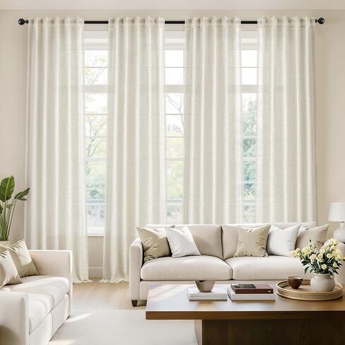 MIULEE Natural Linen Curtains 84 Inch Long 4 Panels Light Filtering Window Drapes with Rod Pocket Back Tab for Living Room Bedroom Farmhouse Decor Cream 42" W x 84" L Inches in Saudi Arabia