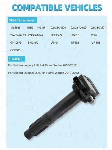 مجموعة من 4 UF668 حزمة ملف الإشعال (2.5L فقط) 2010 2011 2012 لسوبارو ليجاسي Outback، استبدل # 1788536 22433AA621 22433AA62A 5C2261 C862 COP586 GN10679 UF-668 in Saudi Arabia