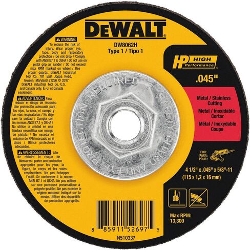 DEWALT DW8062H 4-1/2" X .045" X 5/8"-11 HP Type 1 Cutting Wheel in Saudi Arabia