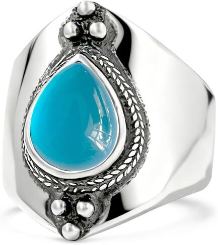 Natural Waterdrop Stone Wide Band Ring,Sterling Silver Genuine Teardrop Crystal Quartz Gemstone Statement Wide Chunky Full Finger Band Ring for Women in Kuwait