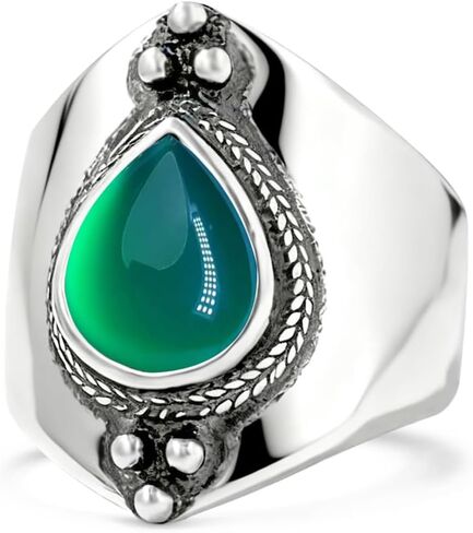 Natural Waterdrop Stone Wide Band Ring,Sterling Silver Genuine Teardrop Crystal Quartz Gemstone Statement Wide Chunky Full Finger Band Ring for Women in Saudi Arabia