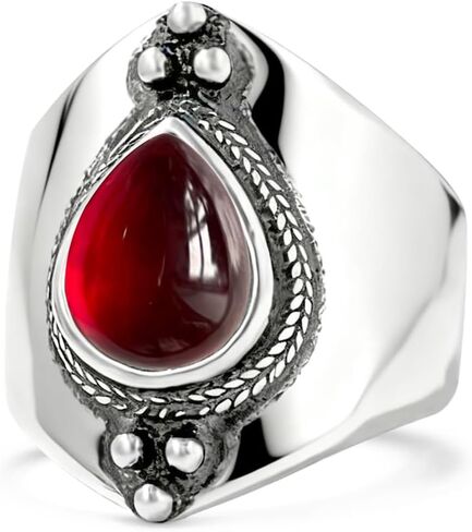 Natural Waterdrop Stone Wide Band Ring,Sterling Silver Genuine Teardrop Crystal Quartz Gemstone Statement Wide Chunky Full Finger Band Ring for Women in Saudi Arabia