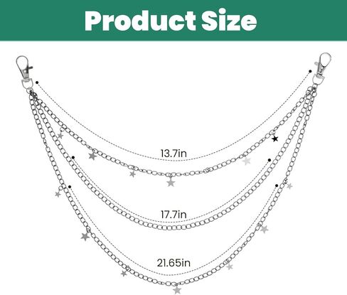 Star Pants Chain Goth Rock Silver Punk Jeans Belt Chains Y2k Vintage Chunky Trouser Pocket Keychains Cute Hip Hop Wallet Layered Jewelry Accessories for Women Girls Men in Saudi Arabia