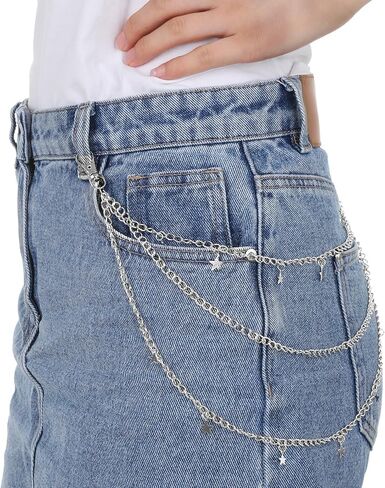 Star Pants Chain Goth Rock Silver Punk Jeans Belt Chains Y2k Vintage Chunky Trouser Pocket Keychains Cute Hip Hop Wallet Layered Jewelry Accessories for Women Girls Men in Saudi Arabia