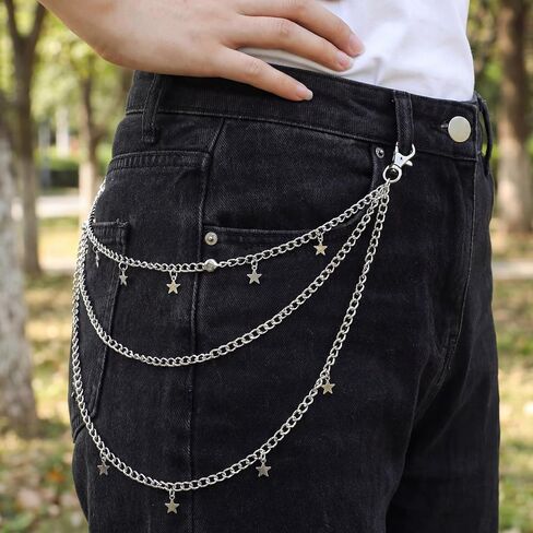 Star Pants Chain Goth Rock Silver Punk Jeans Belt Chains Y2k Vintage Chunky Trouser Pocket Keychains Cute Hip Hop Wallet Layered Jewelry Accessories for Women Girls Men in Saudi Arabia