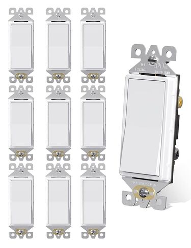 AIDA 10 Pack 3 Way Switch Light Switch، 15Amp، 120/277 Volt، AC Decorator Rocker Paddle Wall Switch استبدال، UL مدرج - درجة سكنية وتجارية، أبيض لامع in Saudi Arabia