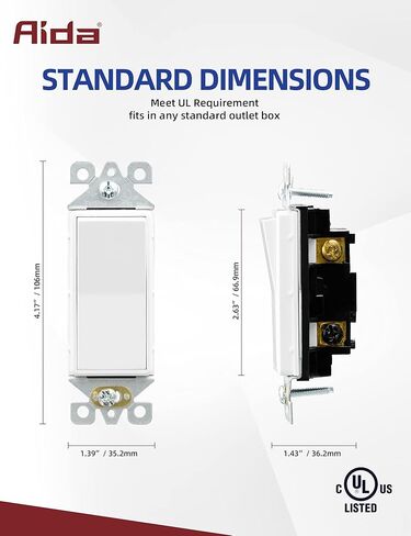 AIDA 10 Pack 3 Way Switch Light Switch، 15Amp، 120/277 Volt، AC Decorator Rocker Paddle Wall Switch استبدال، UL مدرج - درجة سكنية وتجارية، أبيض لامع in Saudi Arabia