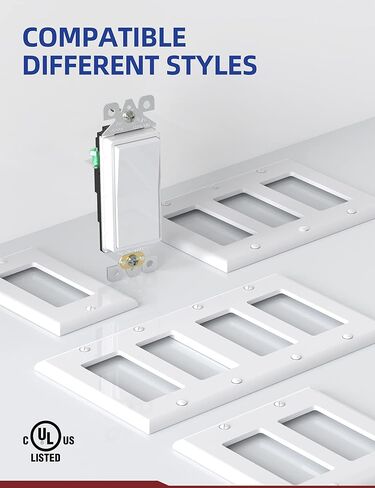 AIDA 10 Pack 3 Way Switch Light Switch، 15Amp، 120/277 Volt، AC Decorator Rocker Paddle Wall Switch استبدال، UL مدرج - درجة سكنية وتجارية، أبيض لامع in Saudi Arabia