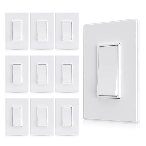 Aida Matte White 3 Way Switch، لوحة حائط متضمنة، ديكور ثلاثي الاتجاهات 15 أمبير، 120/277 فولت، مفتاح مجداف 120/277 فولت، تأريض ذاتي، درجة سكنية وتجارية، مدرج في قائمة UL (10 عبوات) in Kuwait