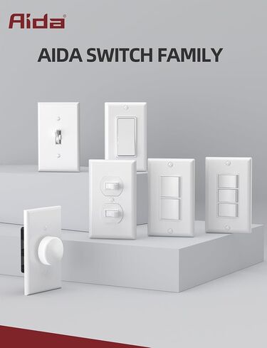Aida Matte White 3 Way Switch، لوحة حائط متضمنة، ديكور ثلاثي الاتجاهات 15 أمبير، 120/277 فولت، مفتاح مجداف 120/277 فولت، تأريض ذاتي، درجة سكنية وتجارية، مدرج في قائمة UL (10 عبوات) in Kuwait