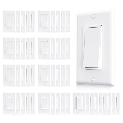 Aida Matte White 3 Way Switch، لوحة حائط متضمنة، ديكور ثلاثي الاتجاهات 15 أمبير، 120/277 فولت، مفتاح مجداف 120/277 فولت، تأريض ذاتي، درجة سكنية وتجارية، مدرج في قائمة UL (10 عبوات) in Kuwait