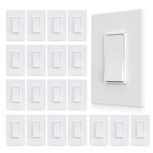 Aida Matte White 3 Way Switch، لوحة حائط متضمنة، ديكور ثلاثي الاتجاهات 15 أمبير، 120/277 فولت، مفتاح مجداف 120/277 فولت، تأريض ذاتي، درجة سكنية وتجارية، مدرج في قائمة UL (10 عبوات) in Kuwait