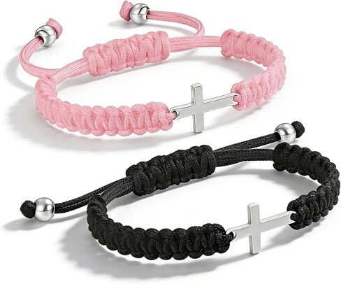 Matching Cross Bracelet for Couples Best Friends, Valentines Day Gifts Adjustable Braided Rope Jesus Christian Cross Bracelets Matching String Lucky Strand BFF Wristband for Women Men in Saudi Arabia