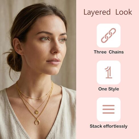 Gold Layered Necklaces for Women, 3 Layer 18K Gold Plated Dainty Choker Necklace, Simple Trendy Stackable Gold Chain Pendant Necklaces Jewelry Set Gifts for Women in Saudi Arabia