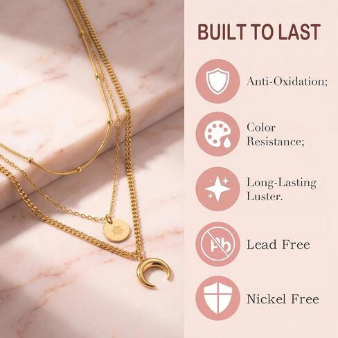 Gold Layered Necklaces for Women, 3 Layer 18K Gold Plated Dainty Choker Necklace, Simple Trendy Stackable Gold Chain Pendant Necklaces Jewelry Set Gifts for Women in Saudi Arabia