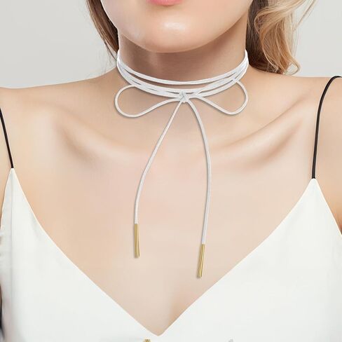 Gothic Velvet White Choker Bow-knot Sexy Long Wrap Choker Necklace with Gold Tube Pendant for Women Party Prom Neck Accessories in Saudi Arabia