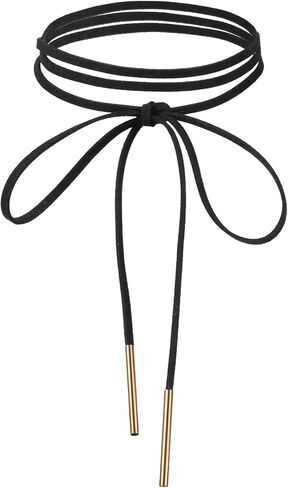 Black Choker Necklace for Women, Bow Gothic Choker, Black Velvet Chokers with Gold Tube, Long Wrap Rope Collar Tie Neck Chain, Neck Accessories for Party Prom in Saudi Arabia