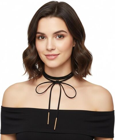 Black Choker Necklace for Women, Bow Gothic Choker, Black Velvet Chokers with Gold Tube, Long Wrap Rope Collar Tie Neck Chain, Neck Accessories for Party Prom in Saudi Arabia