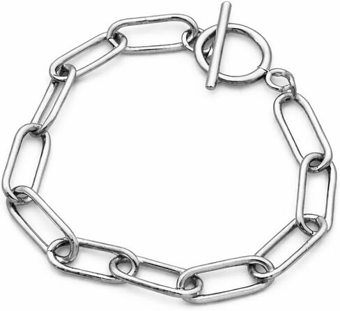 Surgical Stainless Steel Paper Clip Chain Bracelet with Toggle Clasp, Silver, Chunky Link Style, Unisex, Lightweight in Saudi Arabia
