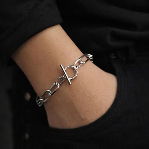 Surgical Stainless Steel Paper Clip Chain Bracelet with Toggle Clasp, Silver, Chunky Link Style, Unisex, Lightweight in Saudi Arabia