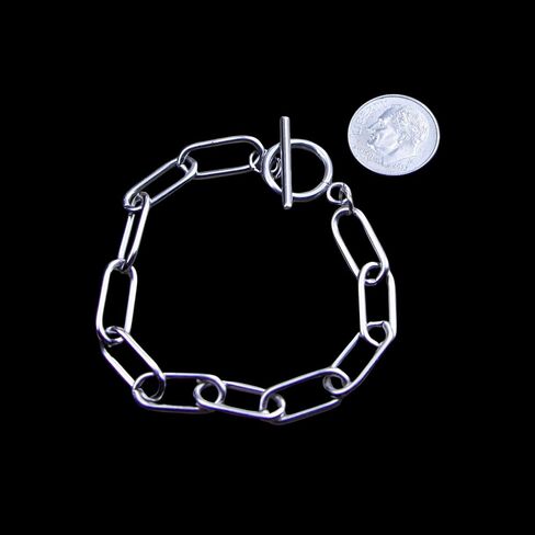 Surgical Stainless Steel Paper Clip Chain Bracelet with Toggle Clasp, Silver, Chunky Link Style, Unisex, Lightweight in Saudi Arabia