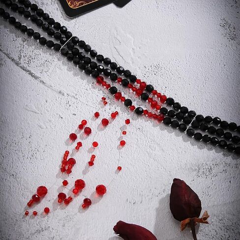 خمر اللؤلؤ القوطية الدم بالتنقيط قلادة قلادة للنساء، الطبقات الأسود مطرز الأحمر كريستال شرابة قطرة قلادة الرجعية هالوين حزب مجوهرات هدية الملحقات in Kuwait