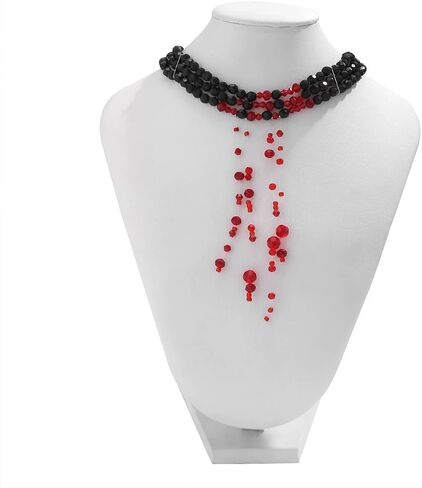 خمر اللؤلؤ القوطية الدم بالتنقيط قلادة قلادة للنساء، الطبقات الأسود مطرز الأحمر كريستال شرابة قطرة قلادة الرجعية هالوين حزب مجوهرات هدية الملحقات in Kuwait