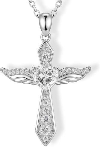 Lovans 925 قلادة صليب من الفضة الاسترليني للنساء، قلادة متقاطعة بأجنحة الملاك الأنيقة مطلية بالذهب عيار 14 قيراط مع سلسلة 18 بوصة/22 بوصة + 2 بوصة in Kuwait