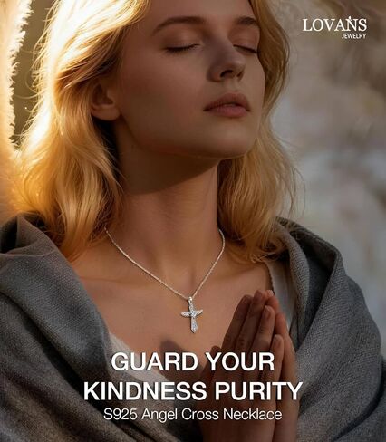 Lovans 925 قلادة صليب من الفضة الاسترليني للنساء، قلادة متقاطعة بأجنحة الملاك الأنيقة مطلية بالذهب عيار 14 قيراط مع سلسلة 18 بوصة/22 بوصة + 2 بوصة in Kuwait