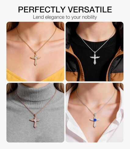 Lovans 925 قلادة صليب من الفضة الاسترليني للنساء، قلادة متقاطعة بأجنحة الملاك الأنيقة مطلية بالذهب عيار 14 قيراط مع سلسلة 18 بوصة/22 بوصة + 2 بوصة in Kuwait