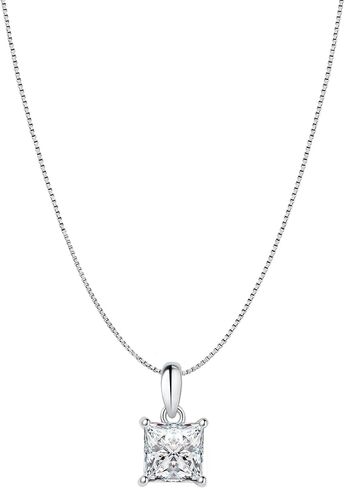 Savlano 925 Sterling Silver Moissanite Pendant Necklace, 6MM Round, Princess & Heart Cut 0.8–1.2CT D Color, with 18" Box Chain for Women – Comes with A GRA Certificate – Made in Italy in Saudi Arabia