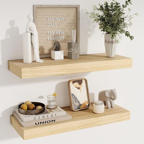فوتشينغ 30 بوصة الرفوف العائمة | مجموعة أرفف عائمة من الخشب الطبيعي مكونة من قطعتين | 30 بوصة عرض × 9.3 بوصة عمق × 1.6 بوصة ارتفاع أرفف خشبية طبيعية لتخزين الغرف وديكورها in Kuwait